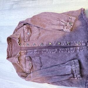 Vintage-Inspired Washed Purple Button-Up Jacket